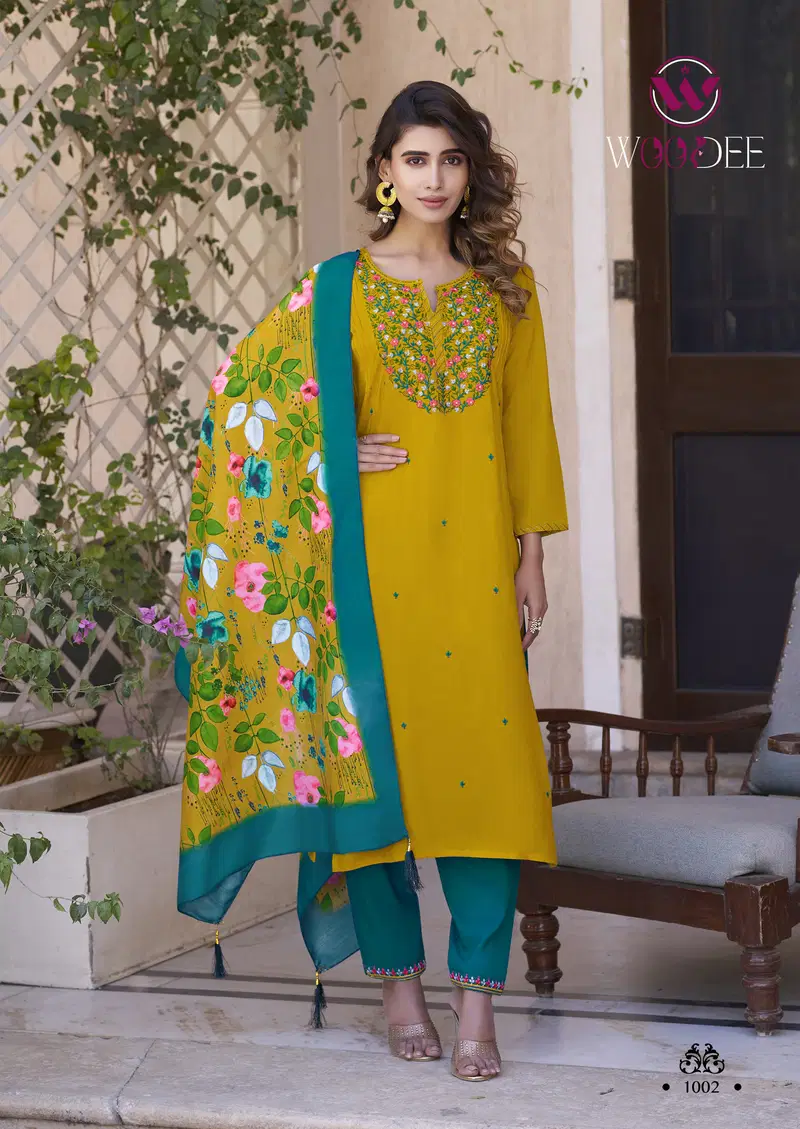 Siyoni By Woodee Rayon Kurti With Bottom Dupatta Exporters In India